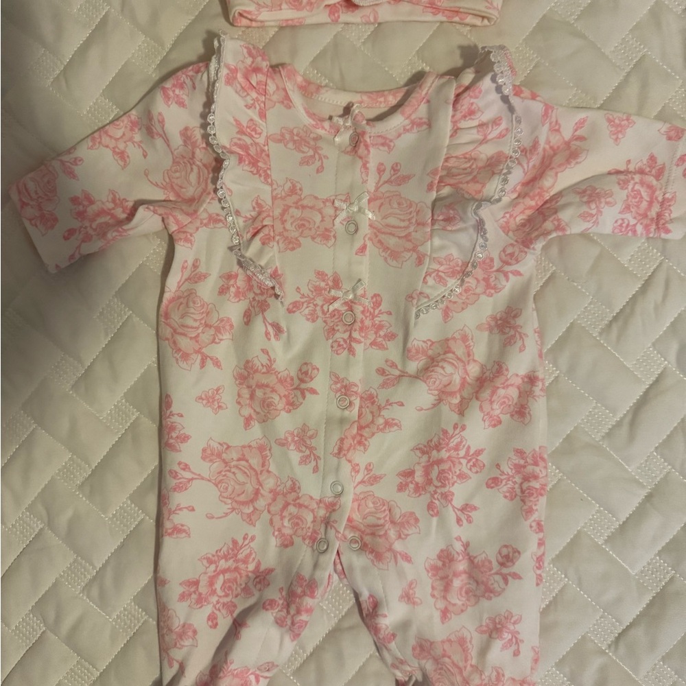 Little Me Pink Floral Ruffle Footie